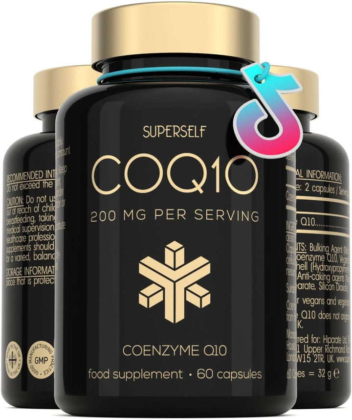 Coq10 Supplement - Coenzyme Q10 High Strength 200Mg - 60 Capsules - Vegan Naturally Fermented Ubiquinone - Co Enzyme CQ10 High Absorption - UK Made