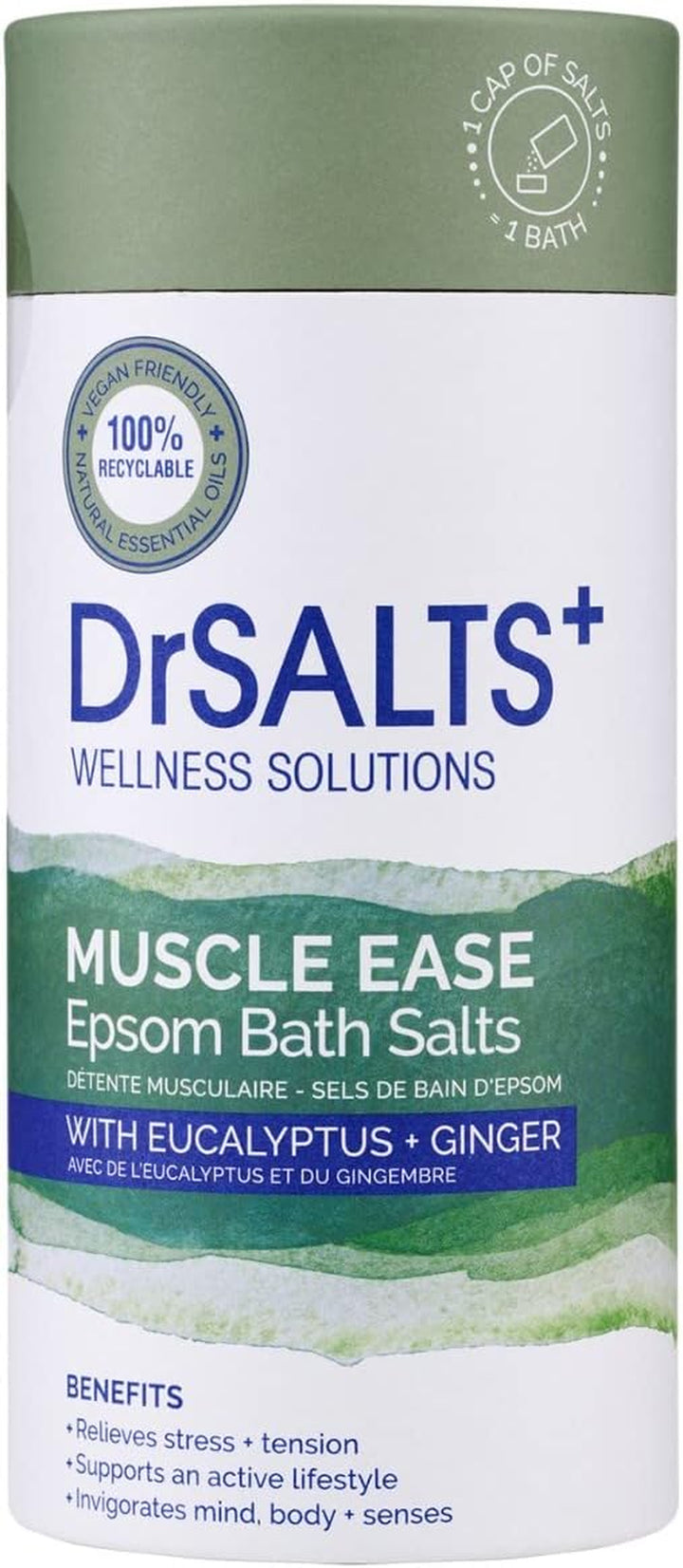 Drsalts+ Muscle Ease Therapy Epsom Salts - Soothing Epsom Bath Salts to Relieve Strains, Pain & Stiffness with Eucalyptus & Ginger Essential Oils - Vegan & Cruelty-Free, 2Kg