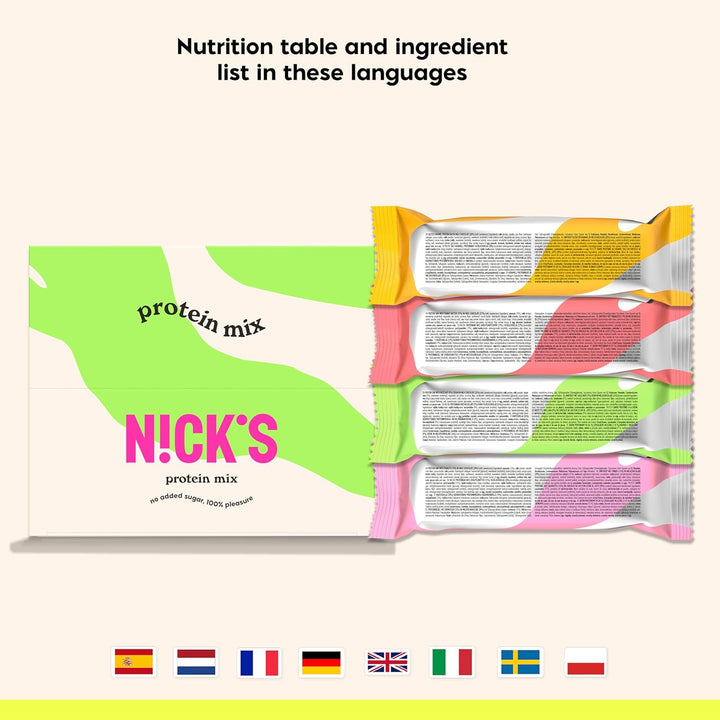NICKS Protein Bar Mix Box, Keto Snack Bars 4G Net Carbs, 15G Protein, 5G Collagen No Added Sugar Gluten Free Low Carb Snacks (9X50G)