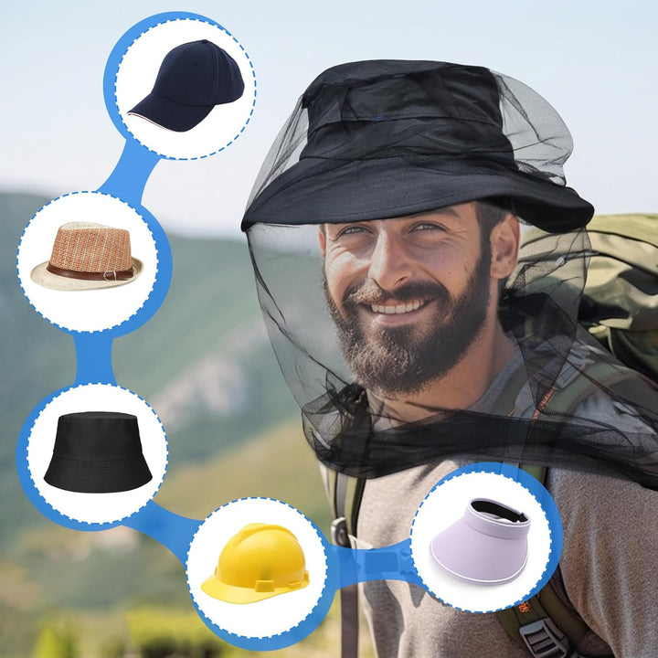 Premium Midge Net for Head 1 Pack, Ultra Large & Long, Extra Fine Holes, Fly & Bug Protection Gear for Camping, Hiking, Fishing, Gardening, Safari, Fit All Hats for Men & Women