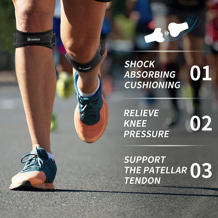 2 Pack Patella Tendon Knee Strap, Knee Support Brace for Women Men, Adjustable Band for Hiking, Soccer, Basketball, Baseball, Running, Tennis, Volleyball, Squats