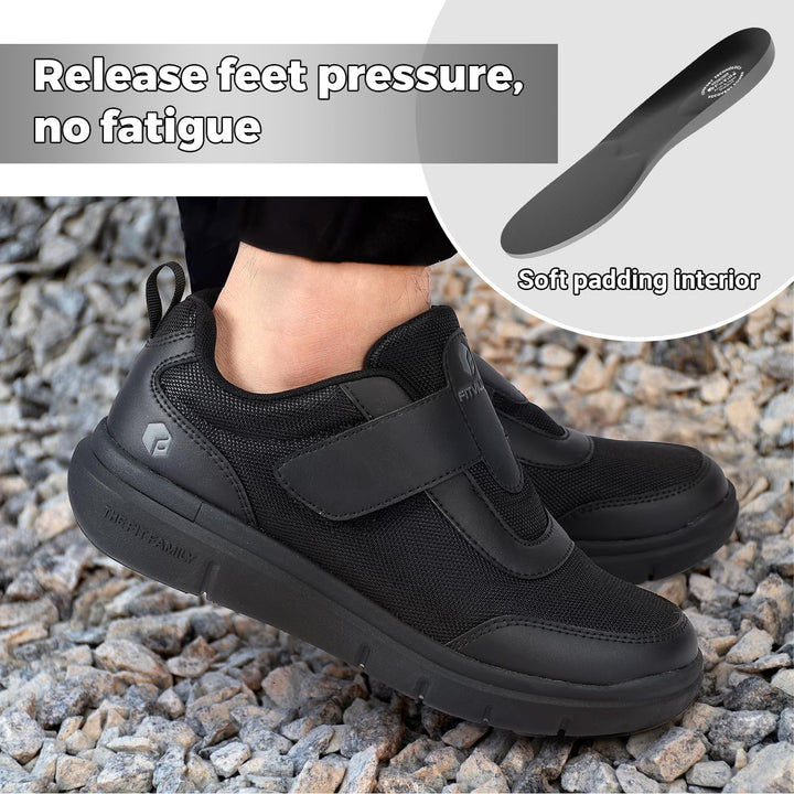 Mens Extra Wide Fit Diabetic Shoes with Adjustable Strap Breathable Walking Shoes for Swollen Feet - Easytop Strapease V4