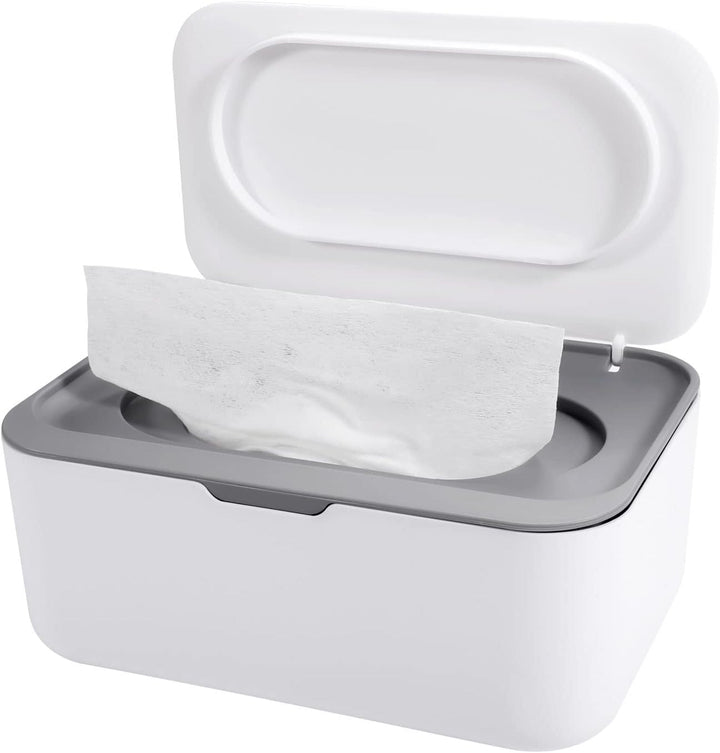 2-In-1 Reusable Wipes Holder/Dispenser with Lid - Dustproof, Keeps Wipes Fresh for Travel, Car, Home and Office (Gray & White)