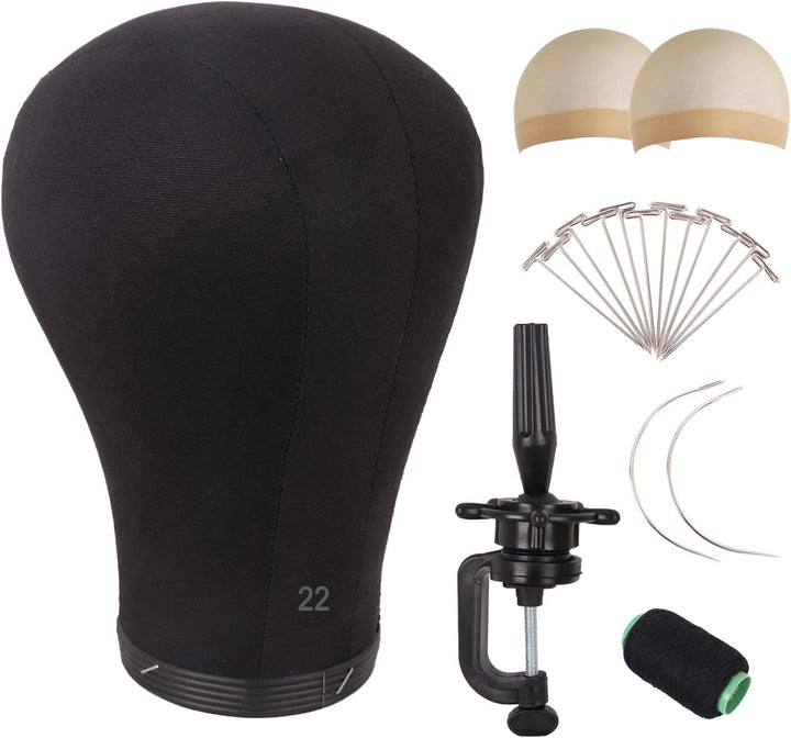 Wig Head Cork Canvas Block Head for Making Wigs Mannequin Head with Stand Head Pins (22 Inch, Brown/Beige)