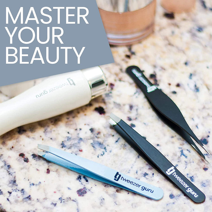 Eyebrow Tweezers – Professional, Stainless Steel, Slanted Ingrown Hair Tweezers - Precision Splinter, Blackhead, Tick and Facial Hair Remover for Women and Men - Stocking Fillers