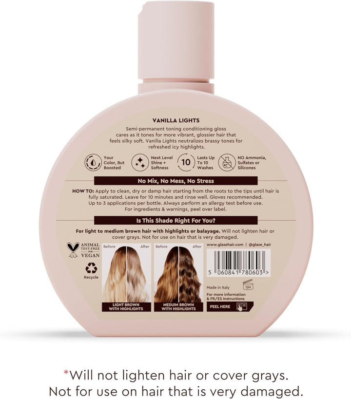 Supergloss Purple Color Toning Gloss with Dispensing Pump – Hydrating Semi-Permanent Color Hair Gloss & Shine Boost – for Blonde and Light Brown Hair with Highlights – 6.4 Fl Oz - Vanilla Lights