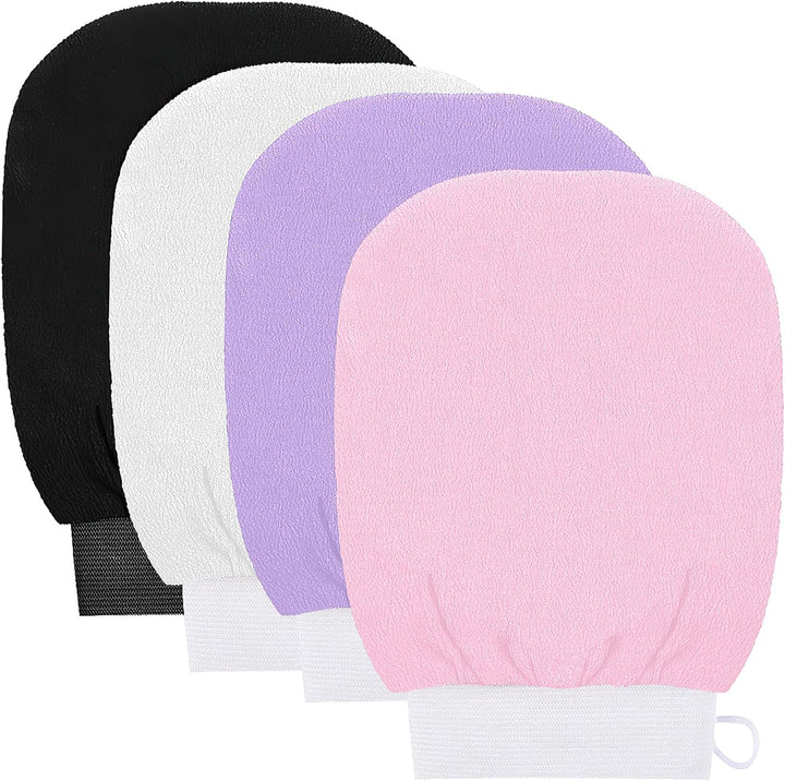 4 PCS Exfoliating Gloves, Exfoliation Scrubbing Mitt Black Deep Body Exfoliating Glove Dead Skin Remover Shower Body Scrub Gloves for Women and Men, Ingrown
