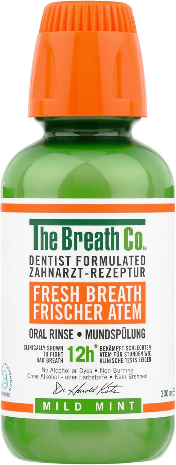 Breath Co Alcohol Free Mouthwash - Dentist Formulated Oral Rinse for 12 Hours of Fresh Breath - Mild Mint Flavour, 300 Ml