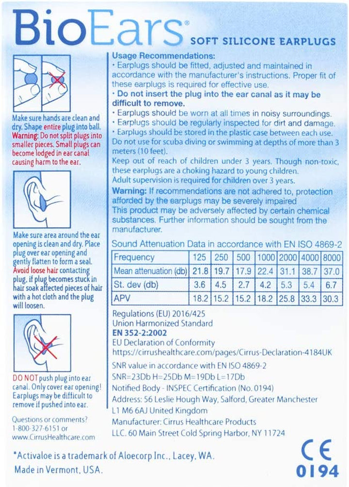 41304 Soft Silicone Earplugs with Activaloe. Premium Silicone. Protection from Water and Noise (6 Pairs),Blue