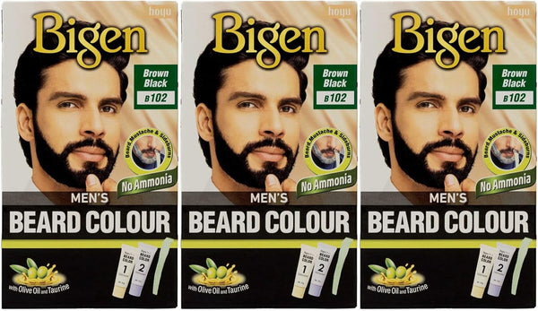 3 X  Men'S Beard Colour | No Ammonia Formula with Aloe Extract & Olive Oil | Covers Gray Hair, Leaves No Stains, Long-Lasting Results | 102 Brown Black