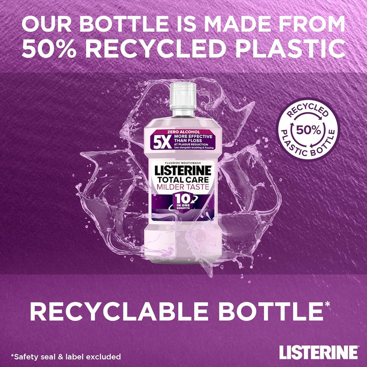 Total Care Milder Taste (Zero Alcohol) Antibacterial Mouthwash (500Ml), Caring and Cleansing Mouthwash to Freshen Breath with 10-In-1 Benefits