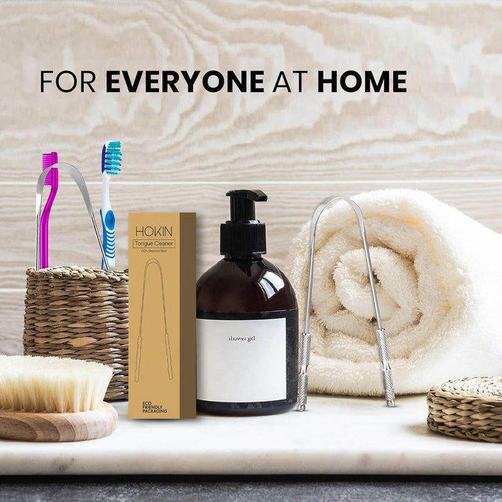 Tongue Scraper for Adults by  (2Pcs Oral Care Pack) Stainless Steel Tongue Cleaners Reduce Bad Breath 100% Metal Tough Scrapers Men and Women Hygiene Product