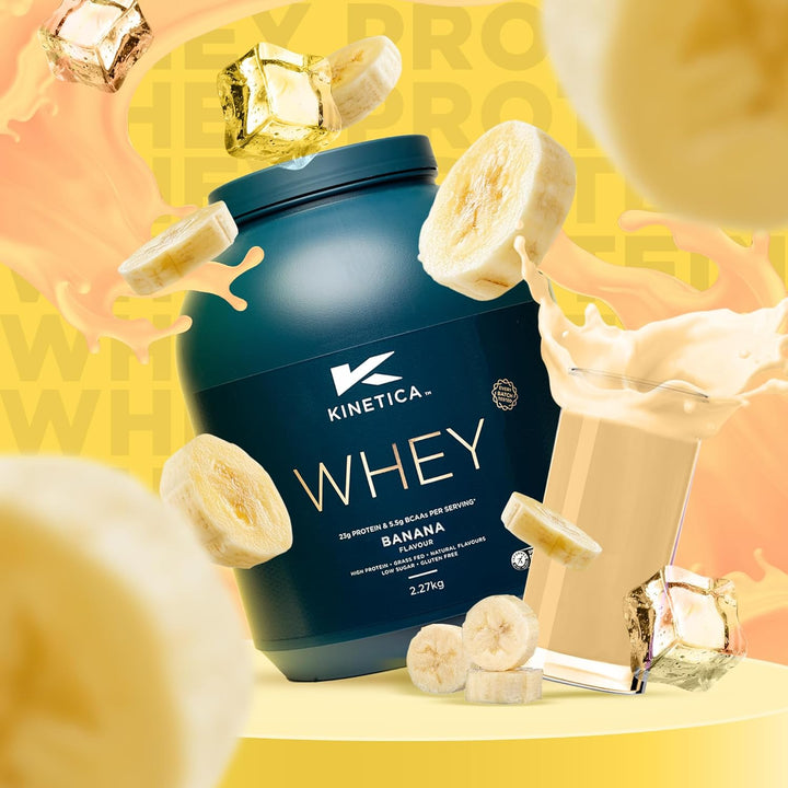 Sports Whey Protein Powder - Banana Flavour | 23G Protein/Serve, 76 Servings/2.27Kg Pack | Gluten Free Supplement | Optimum for Muscle Growth & Recovery | Mixes Well with Water, Milk & Shakes