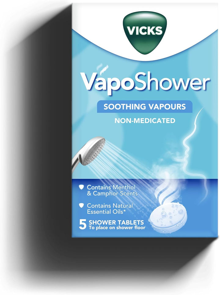Vapo Shower - Shower Tablets with Soothing Vapors – Infused with Menthol and Camphor Scents– Contains Natural Essential Oils: Eucalyptus, Nutmeg and Cedar Leaf – Non Medicated Vapors - 5 Tablets