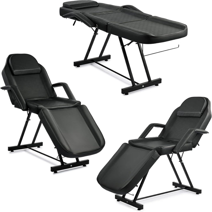 Beauty Bed Multiple Level Adjustable Steel Frame 3 Section Leather Massage Bed 150Kgs/330Lbs Max Weight Capacity Detachable Armrest and Headrest Massage Table Beauty Table (Black)