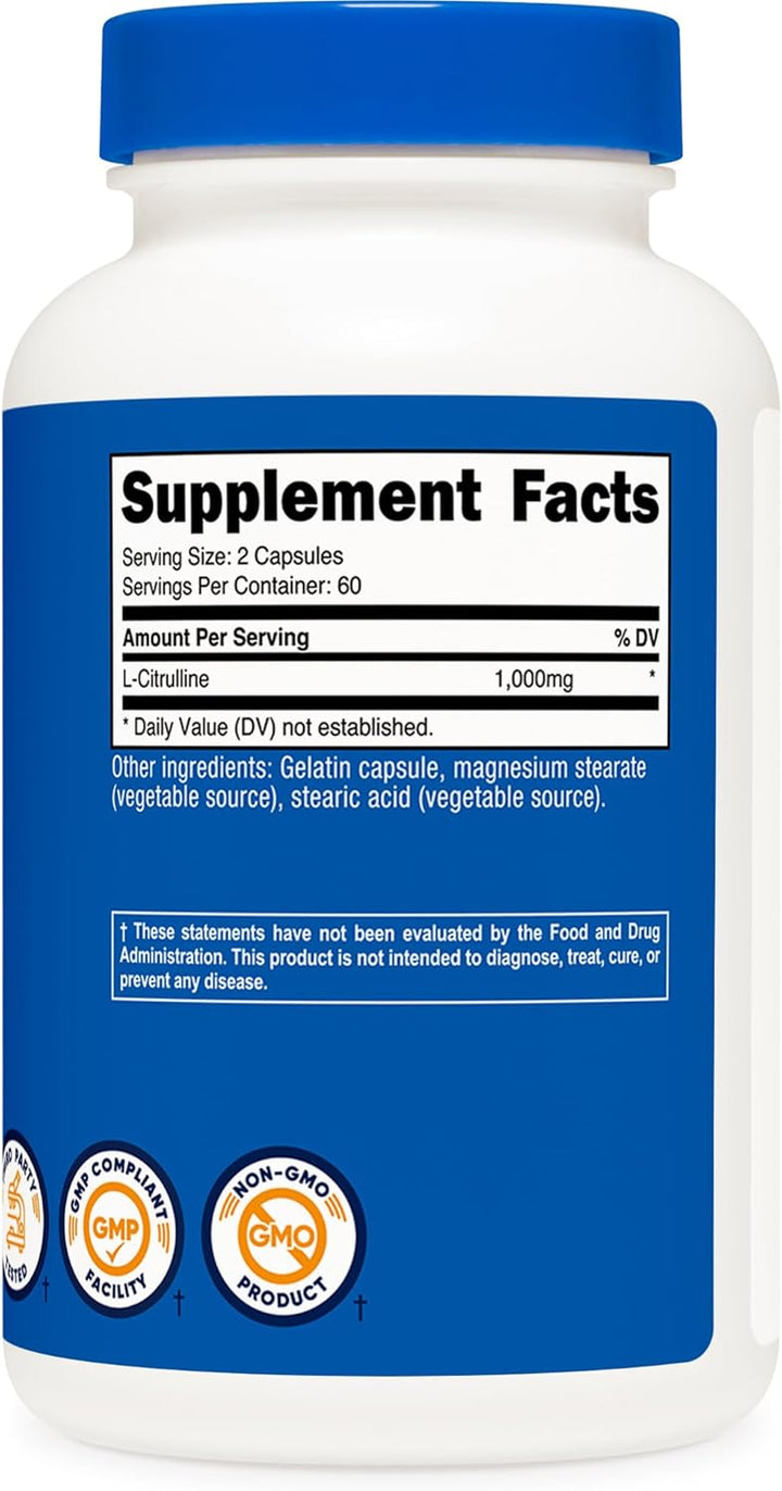 L-Citrulline 500Mg, 120 Capsules - Gluten Free, Non-Gmo