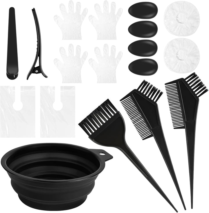 18 PCS Tools for Hair Colouring Kit, DIY Salon Hair Coloring Bleaching Tools Set, Hair Dye Tool Set, Including Hair Dye Bowl, Brush, Earmuffs, Comb, Cape, Shower Cap, Gloves, Hairpins