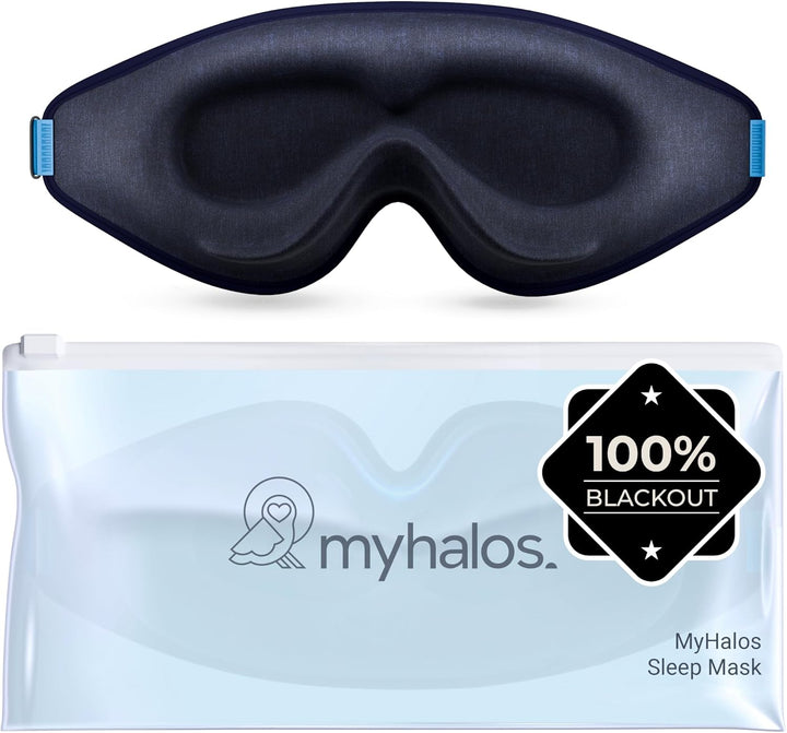 ® 100% Blackout Sleep Masks for Women & Men - Zero Eye Pressure Eye Mask for Sleeping -Our Halo Sleep Mask Includes a Storage Pouch- Black Eye Mask for Travel or Blindfold