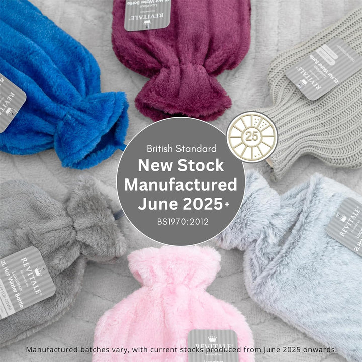 Luxury Cosy Hot Water Bottle 2 Litre, Soft Cover, Single Ribbed Natural Rubber 2025, British Standard BS1970:2012, Durable & Leak-Resistant (Slate Grey)