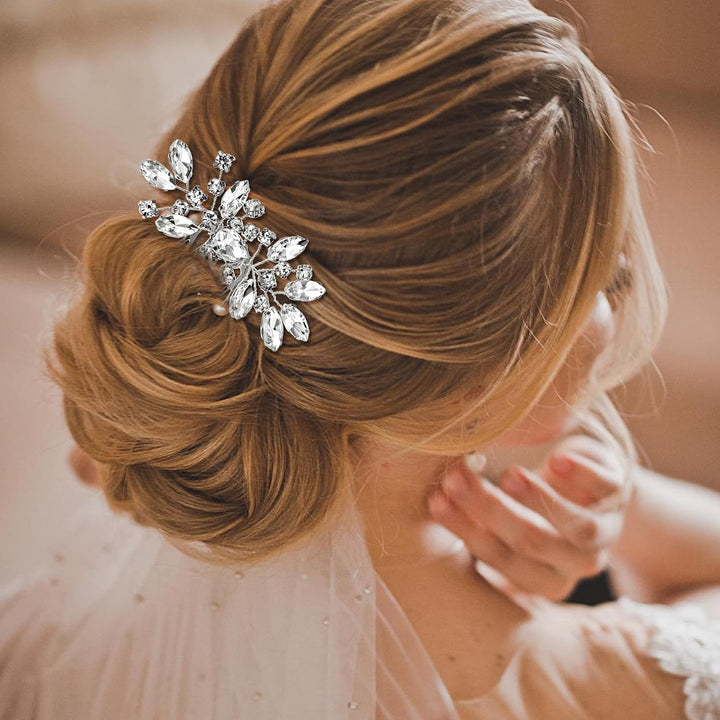 Bridal Hair Comb 2 PCS Wedding Hair Combs Rhinestone Bridal Side Comb Silver Hair Pieces Wedding Hair Clips Crystal Wedding Hair Comb Sparkle Bridal Hair Accessories for Bride Bridesmaids Women Girls