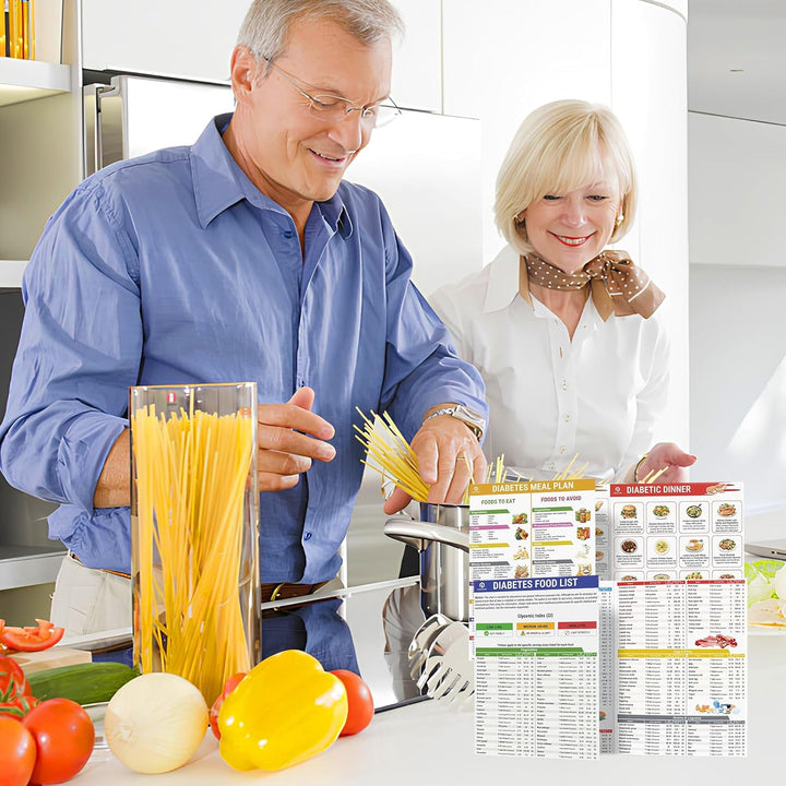 2PCS Diabetic Food Chart, Diabete Food List Poster Laminated Food Meal Planner Grocery Foods Nutrition List for Wall Comprehensive Diet Food Guide