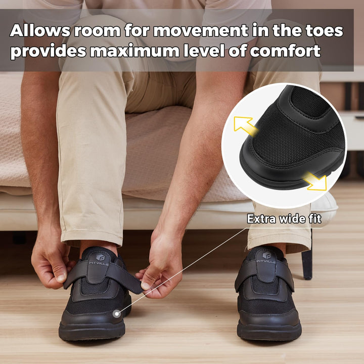 Mens Extra Wide Fit Diabetic Shoes with Adjustable Strap Breathable Walking Shoes for Swollen Feet - Easytop Strapease V4