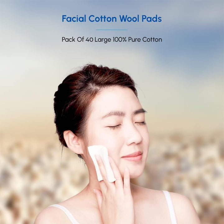 Pack of 40 Square Cotton Wool Pads — 100% Pure Cotton | Soft Facial Pads for Daily Cleansing, Toning & Moisturising | Suitable for All Skin Types