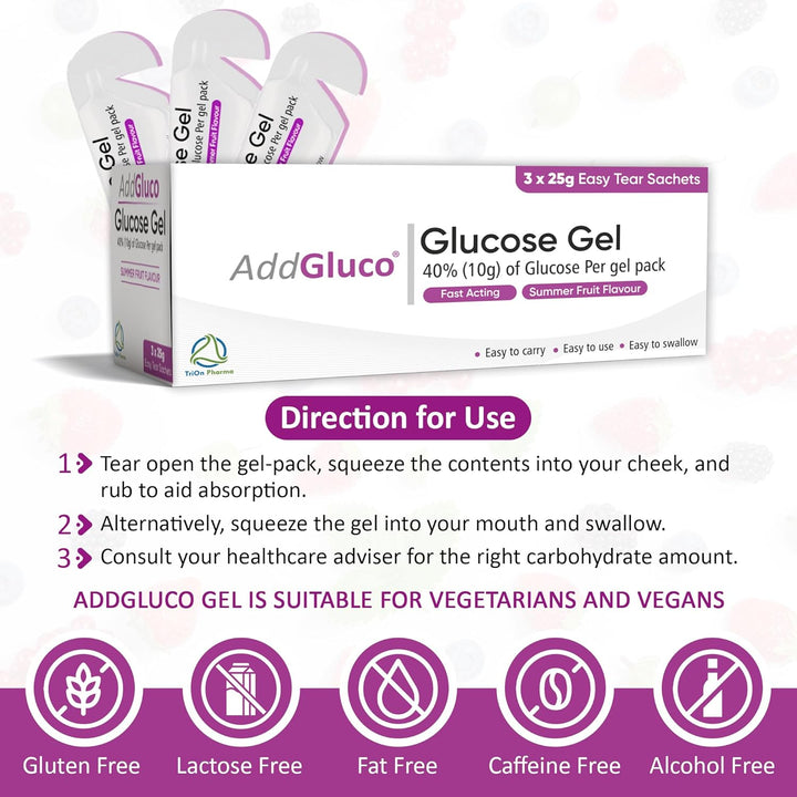 Glucose Gel – Fast-Acting Glucose Energy Gel in Easy Tear Sachets (3 X 25G) – Summer Fruit Flavour, Vegetarian & Vegan-Friendly