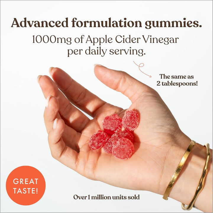 Apple Cider Vinegar Gummies with the Mother 1000Mg | Enhanced with Vitamin B12 & Folic Acid | 60 Vegan ACV Capsules with Pomegranate & Beetroot Powder | Natural Ingredients by
