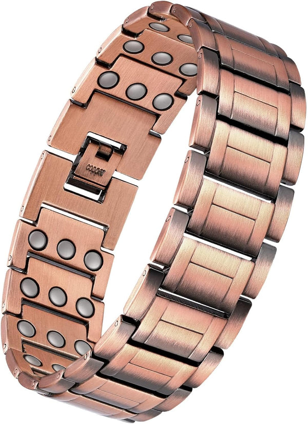 99.99% Soild Copper Bracelets for Men,3X Magnetic Bracelets Men with Ultra Strength Magnets,Adjustable Size&Jewelry Gift Box