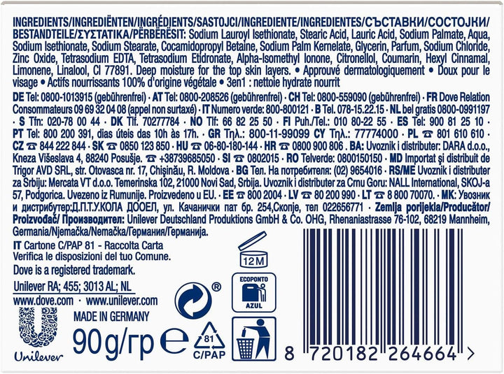 Orginal Beauty Cream Bar 3 in 1 Cleanses, Moisturises and Nourishes Sulphate-Free Bath Soap for Soft and Smooth Skin, Suitable for Daily Use, 8X90G