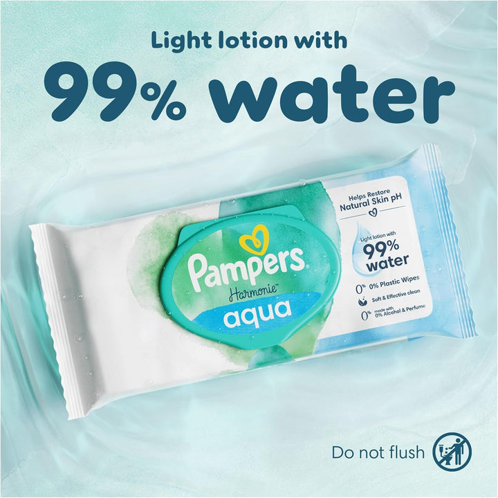 Harmonie Aqua Baby Wipes Plastic Free 24 Packs of 48 Wipes, 1152 Baby Wet Wipes, Help Restore Natural Skin Ph, Delicate Lotion with 99 Percent Water
