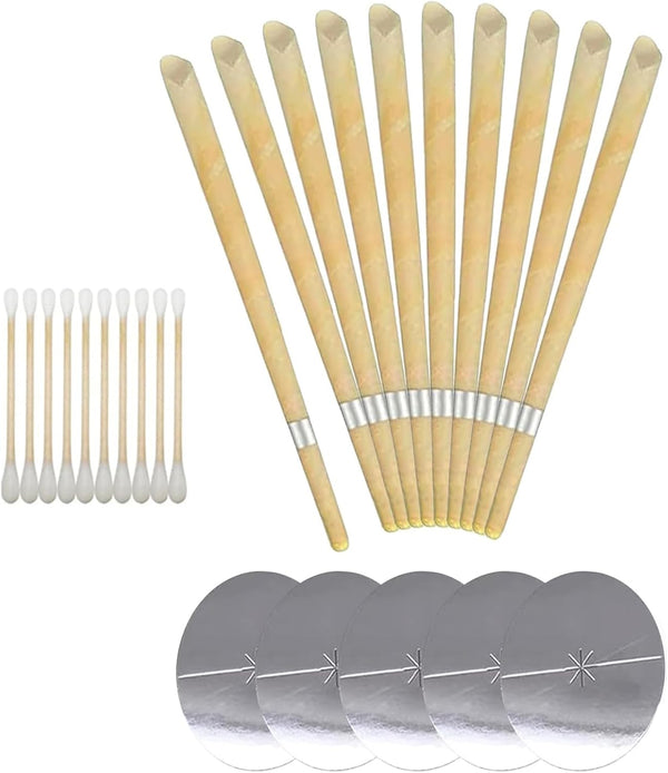 25 Piece Set of Natural Beeswax Ear Candles, Beeswax Ear Candles Kit, Beeswax Ear Candles for Blocked Ears with 5 Protective Disks+10 Cotton Swab for Health Care of Blocked Ears (Yellow)