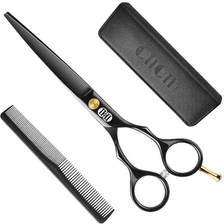 Hair Scissors Hairdressing Set, Professional Hair Cutting Scissors Barber Kit (6.7 Inch Hair Beard Hairdressers Trimming Barbering Thinning Shears) for Men Women Haircut Home Salon (Black)