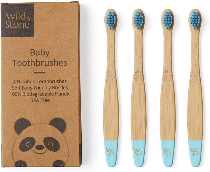 Organic Baby Bamboo Toothbrush | 4 Pack | Soft Fibre Bristles | 100% Biodegradable Handle | BPA Free | Vegan Eco Friendly Baby Toothbrushes (Multicolour)