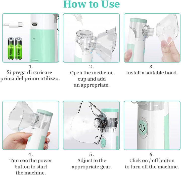 Nebuliser Machine for Adults and Kids, Cool Mist Steam Inhaler with 1 Nozzle and 1 Adult Mask and 1 Kid'S Mask, Adjustable Atomization Rate, Portable Nebulizer Machine for Home and Travel Use