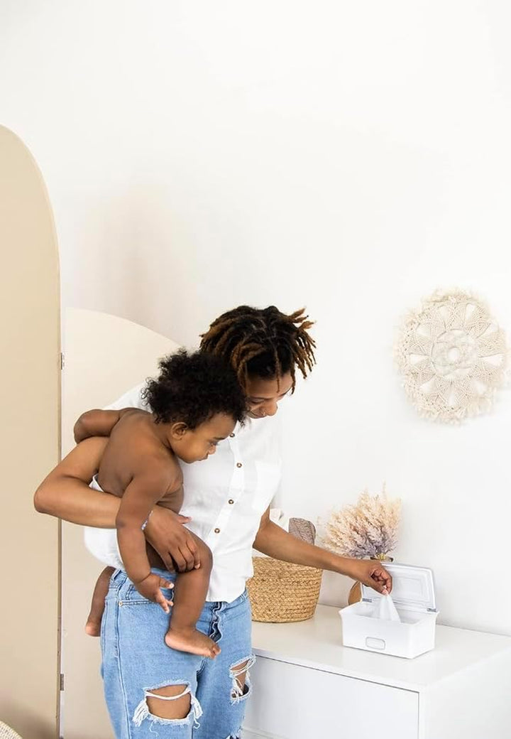 Baby Nappy Wipes Dispenser | Baby Nappy Wipes Case, Baby Wipes Holder with Weighted Plate, Keeps Wipes Fresh and Non-Slip Rubber Feet, Grey