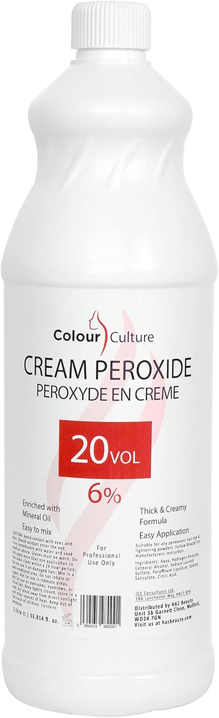 Cream Peroxide 6% 20 Volume-1 Litre, Cream Hydrogen Peroxide Activator Developer for Hair Colouring & Bleach, Works with All Brands of Hair Bleach, Hair Colour/Tint & Lightening Powder