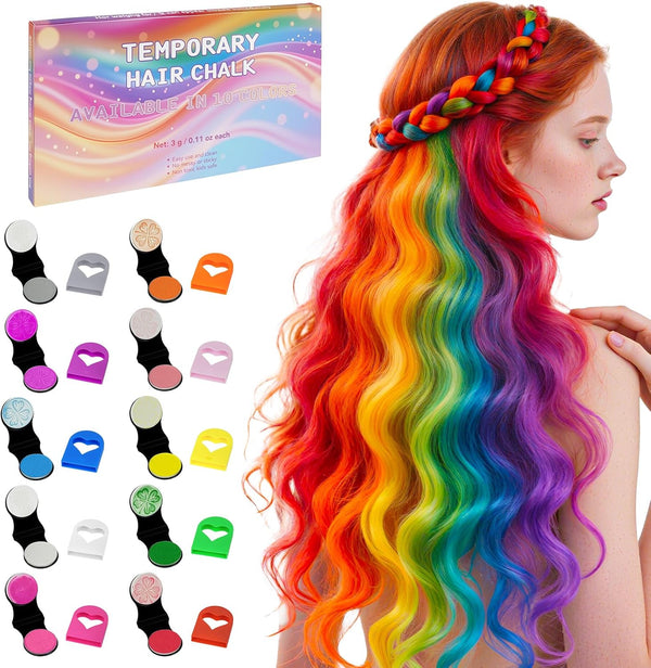 Hair Chalk for Girls Kids, 10 Colors Temporary Hair Dye, Non-Toxic Washable Hair Chalks, Hair Coloring Gifts for Birthday Party, Christmas, Halloween