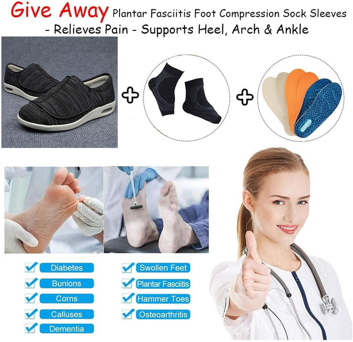 Diabetic Foot Shoes, Mens Casual Outdoor Diabetic Edema Adjustable Breathable Arthritis Shoes, Comfortable Edema Orthopedic House anti Slip Wide, for Arthritis, Fasciitis, Swollen