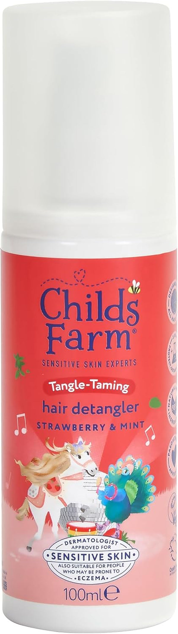 Tangle Taming Hair Detangler Spray, Heat Styling Protector, Strawberry and Mint, Children, Kids, 100Ml