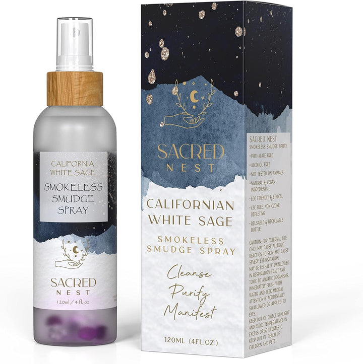 California White Sage Spray with Crystals 120Ml/4Oz | Smudge to Cleanse Negative Energy | Natural Room Alternative to Incense Sticks | Moon Charged Mist & Crystals