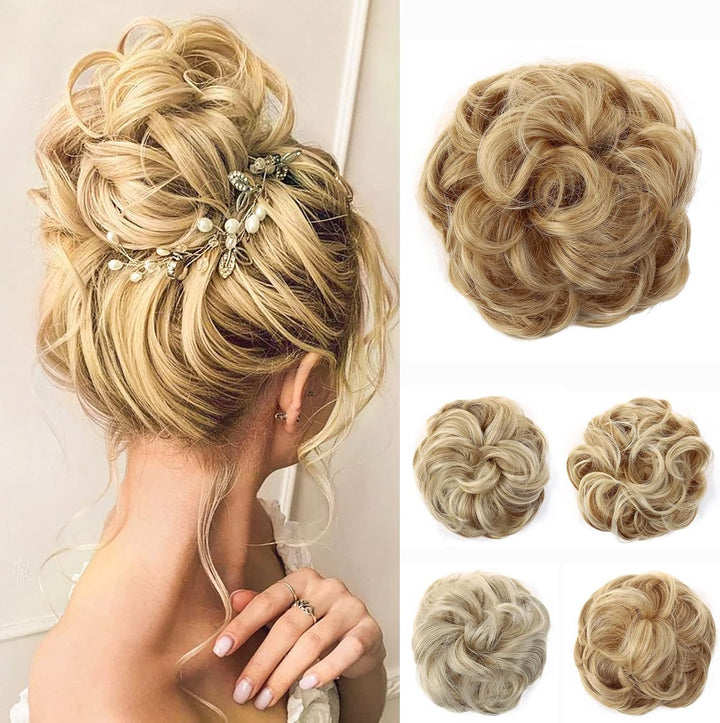 Messy Hair Bun Curly Wavy Hair Scrunchies Accessories Pieces for Women Girls Synthetic Chignons (Dark Brown)