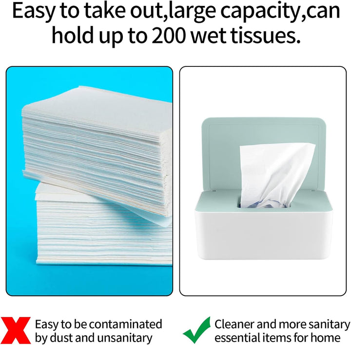 2 PCS Wipes Dispenser Case Box, Baby Dry Wet Tissue Paper Holder, Storage with Lid, Keep Fresh (White + Green Cover)