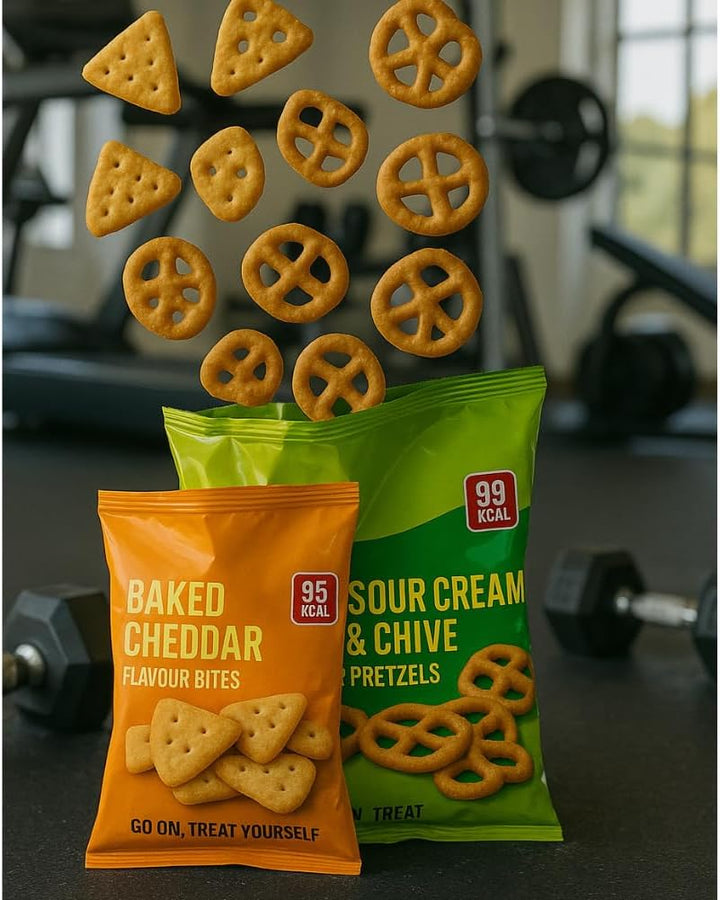 Crisps Variety Snack Pack – 12 Bags (6X Cheddar Bites & 6X Sour Cream and Chive) – High Protein Slim Fast Style Snack Bundle with AETN Meal Planner Guide
