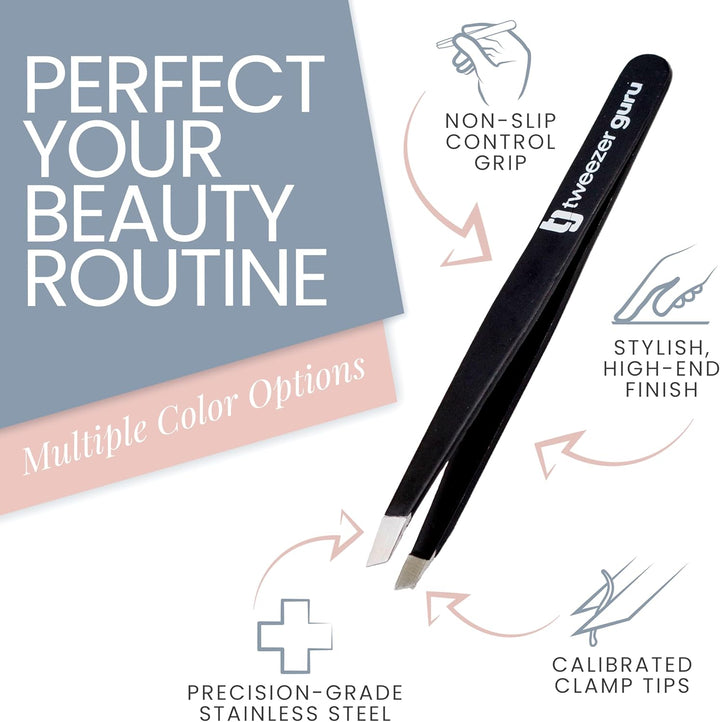 Eyebrow Tweezers – Professional, Stainless Steel, Slanted Ingrown Hair Tweezers - Precision Splinter, Blackhead, Tick and Facial Hair Remover for Women and Men - Stocking Fillers