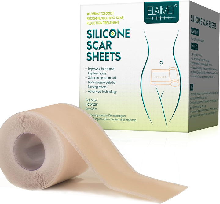 Silicone Scar Sheets, Silicone Scar Tape (1.6” X 120”Roll-3M), Scar Tape Roll Medical Silicone Easy-Tear Gel Tape Roll, Scar Removal Sheets Works on Old & New Scars, Scar Treatment Sheets
