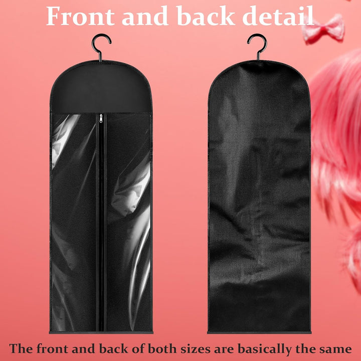 Hair Storage Bag - 6-Piece Wig Hanger Set with Hook - Dustproof Portable Holder for Multiple Hairpieces (Black, 2 Sizes)23.6 & 31.5 Inch