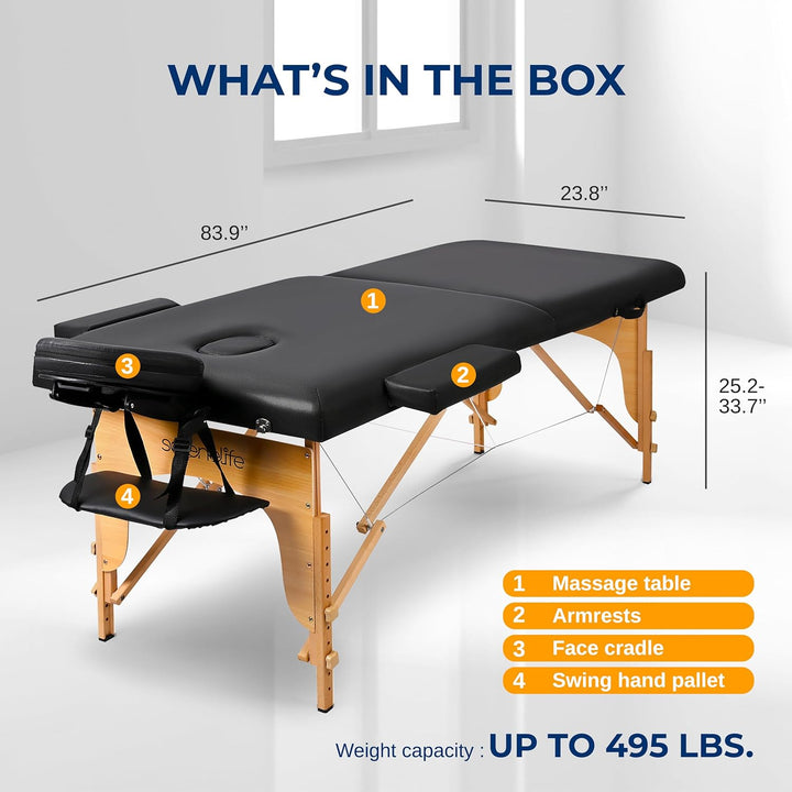 Portable Massage Table, Professional Adjustable Folding 3 Sections Massage Bed with Carrying Bag, Lash Bed Ideal for Beauty Salon, Physical Therapy, Tattoo Parlor, Spa & Facial Treatment