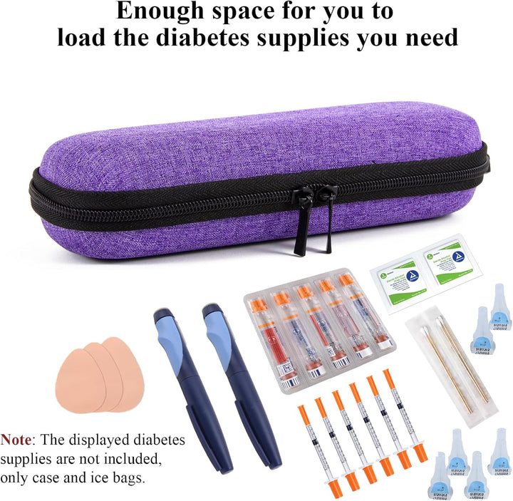 Insulin Cooler Travel Case,Small Medicine Cool Bag with 2 Ice Packs for Diabetic Needles Injection Pen Storage,Portable Monjaro Travel Case Medical Medication Insulated Box for Diabetes (Purple)